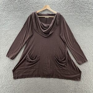 Chalet Top Womens Medium Brown Relaxed Lagenlook Tunic Cowl Neck T Shirt